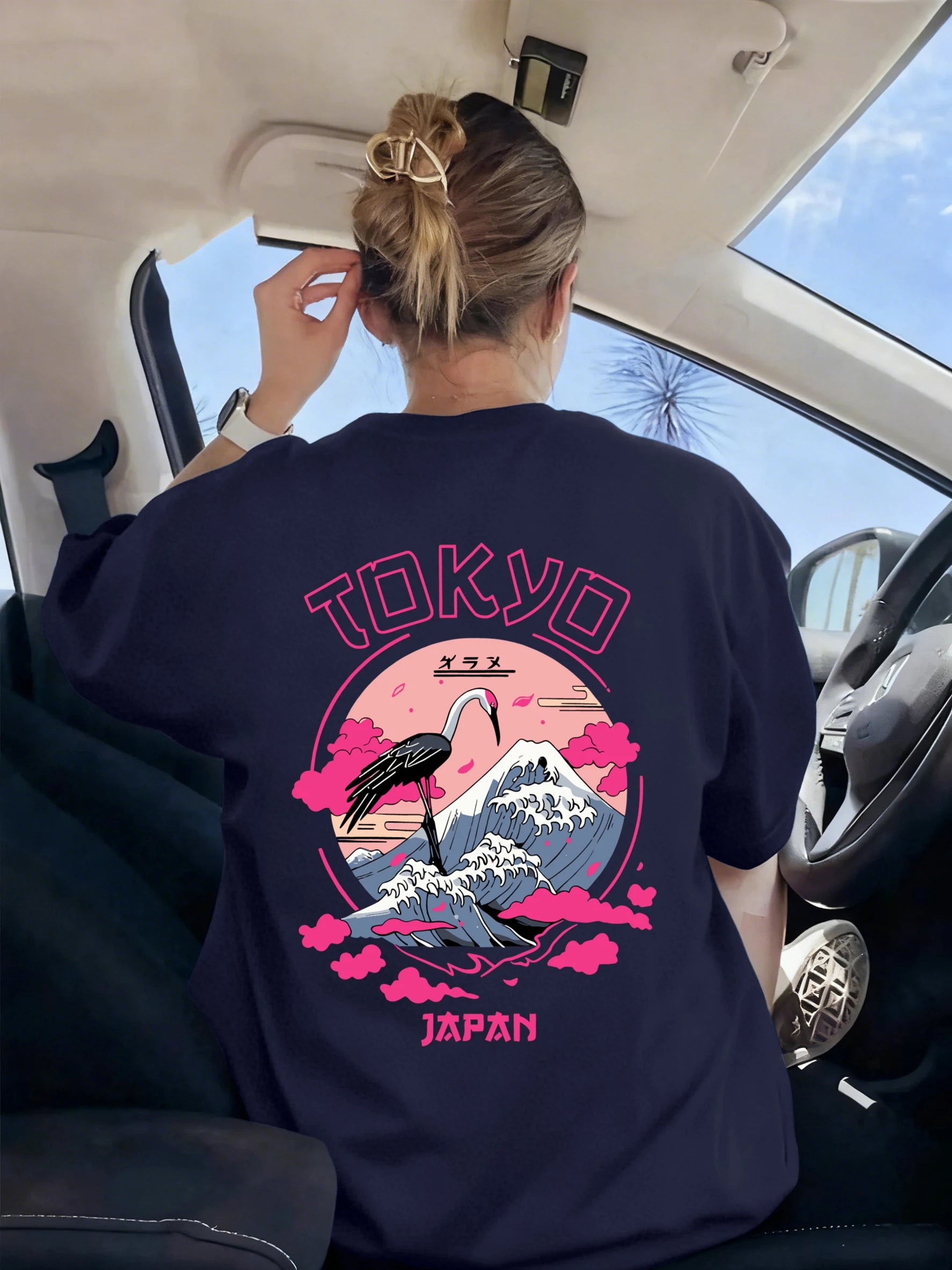 Tokyo Japan Crane Waves Prints Women T-Shirt Trendy Crewneck Tee Shirts Hip Hop Summer Clothes Y2K Woman Soft Short Sleeve