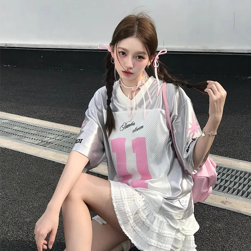 Streetwear Basketball T-Shirt – Oversized Striped Jersey with Letter Print