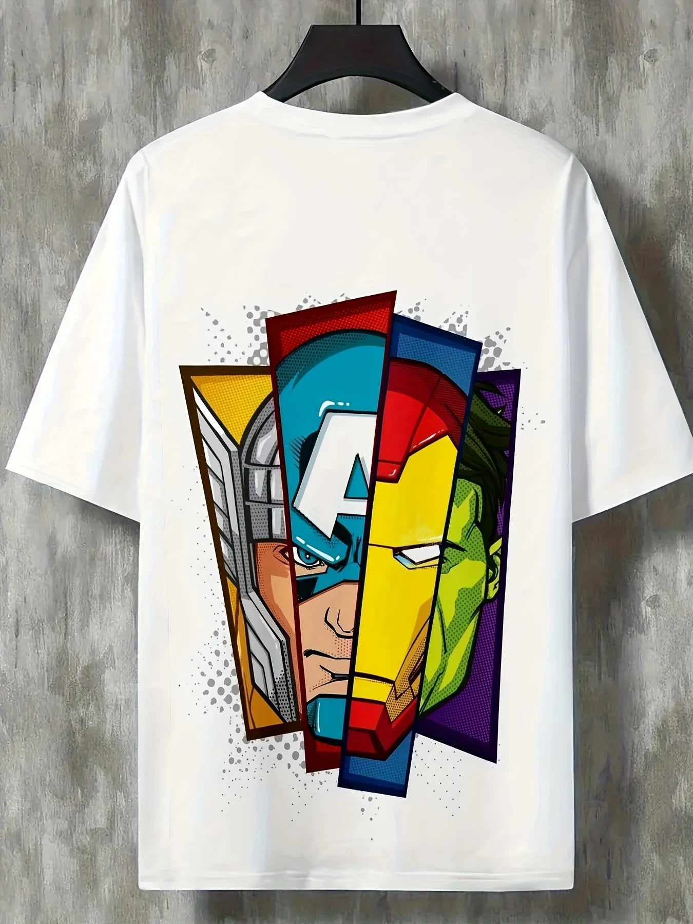 Summer Marvel Superhero Block Printed Short Sleeve Men's Street Round Neck Short Sleeve Top