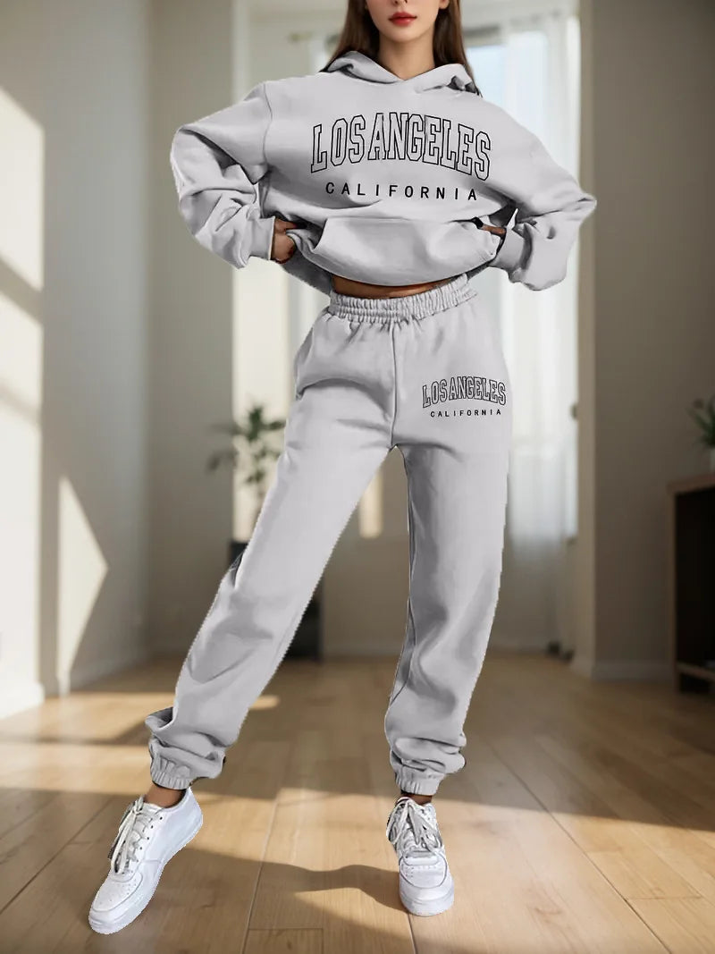 Ensemble deux pièces pour femmes, sweat à capuche et pantalon de survêtement, imprimé lettres, survêtement à capuche deux pièces pour femmes