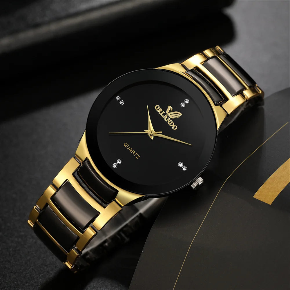 Men's Business Quartz Watch – Black Dial Steel Bracelet Round Case