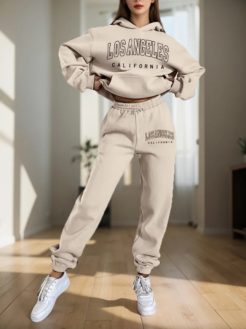 Ensemble deux pièces pour femmes, sweat à capuche et pantalon de survêtement, imprimé lettres, survêtement à capuche deux pièces pour femmes