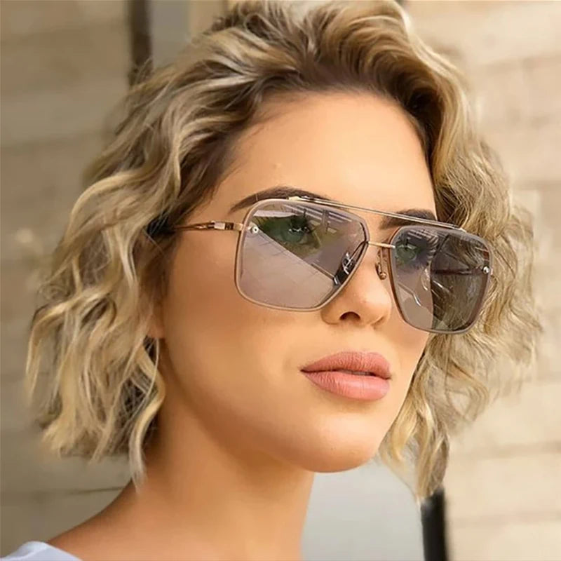 Nouvelles Lunettes de Soleil Dégradées pour Hommes, Monture Métallique Tendance, Grande Taille, Design de Marque, Luxe, Lunettes de Soleil Homme