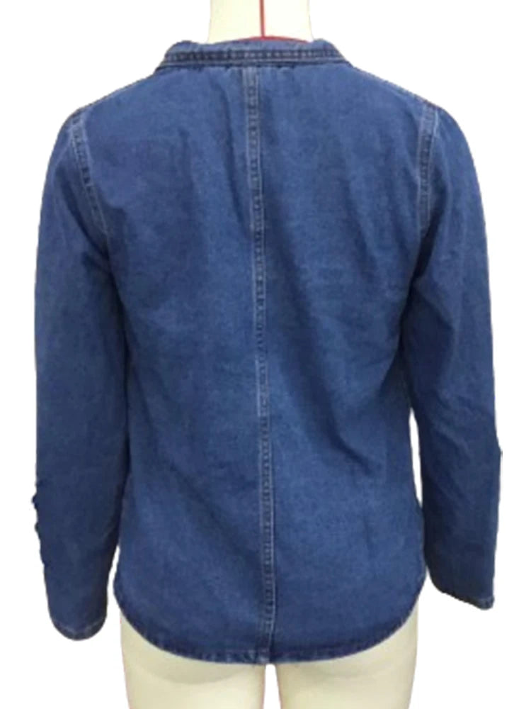 Veste en jean boutonnée vintage pour femme Col montant Printemps Hiver Coupe ajustée Décontractée Rétro Vêtement d'extérieur en jean Harajuku Manteau en jean 2024