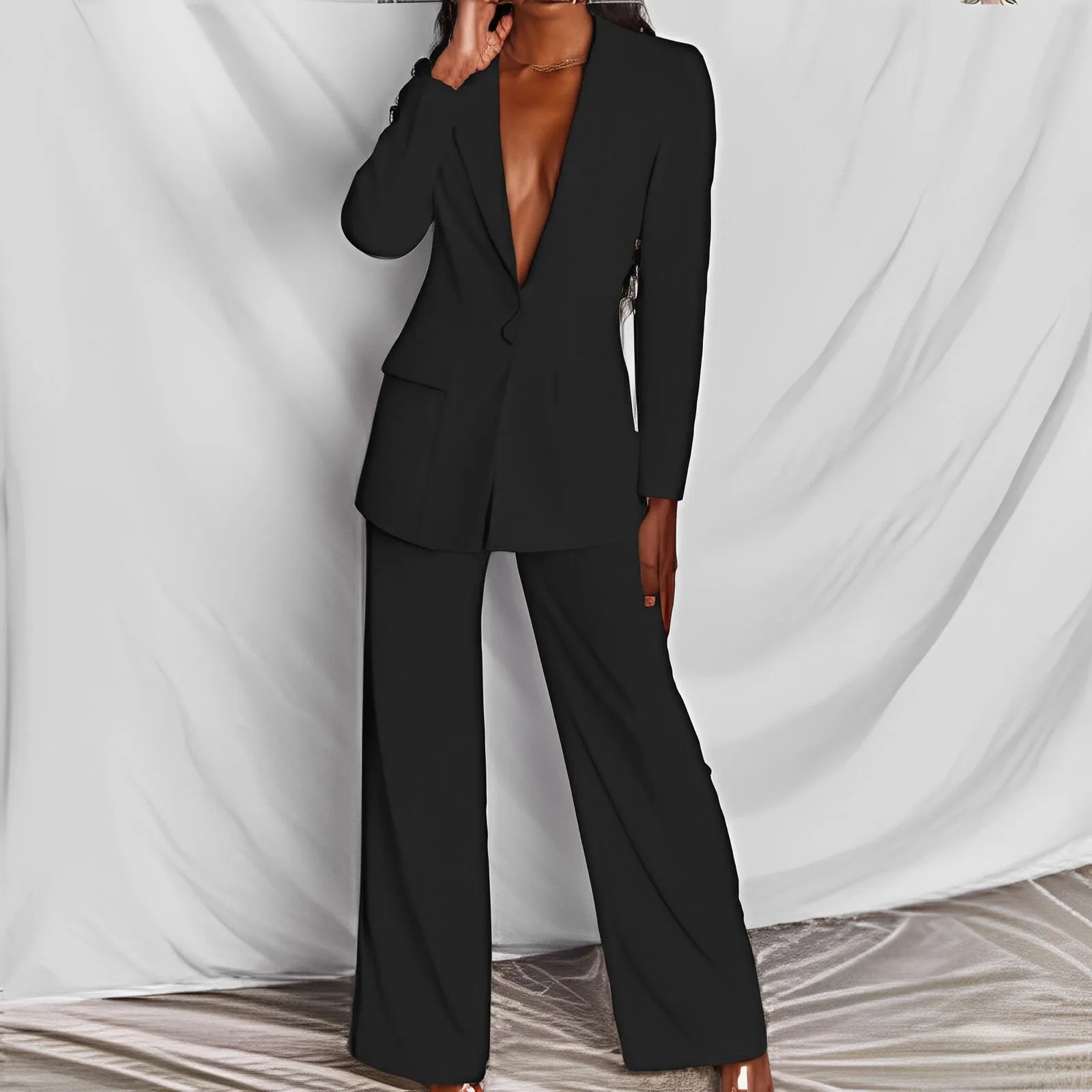 BAMBOOBOY Elegant Solid Long Sleeve Blazer Suit and Pants Two 2 Piece Set for Women Spring Autumn Classic OL Street Outfit