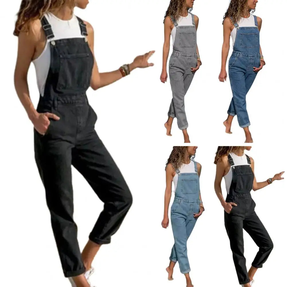 Salopette Denim Femme avec Poches - Combinaison Jean Déchirée Grande Taille