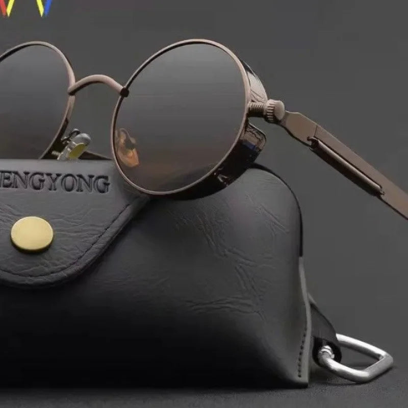 Lunettes de soleil steampunk classiques hommes femmes rétro gothique rond lunettes de soleil pour hommes mode punk fête conduite lunettes de soleil
