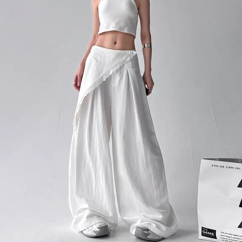 High-waisted straight-leg trousers – Two-piece lace effect