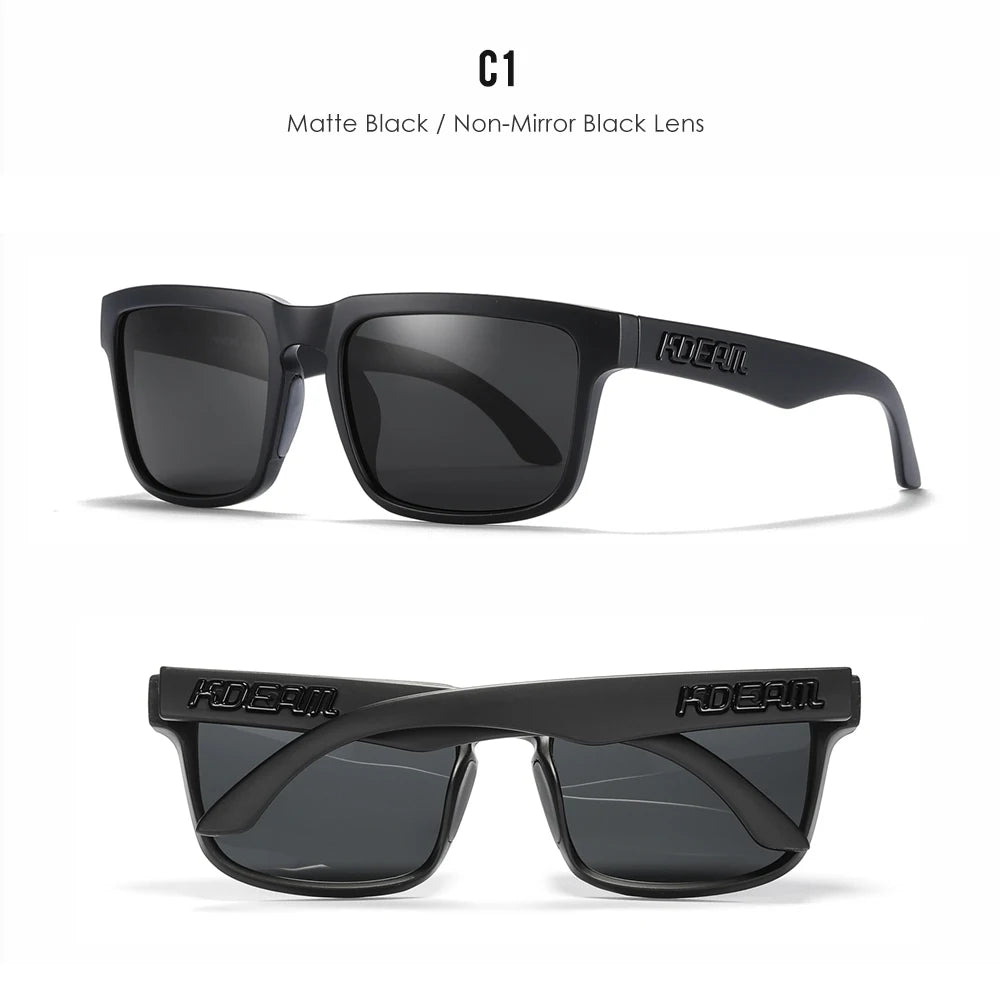 KDEAM Polarized Square Sunglasses — Colorful Lens + Hard Case