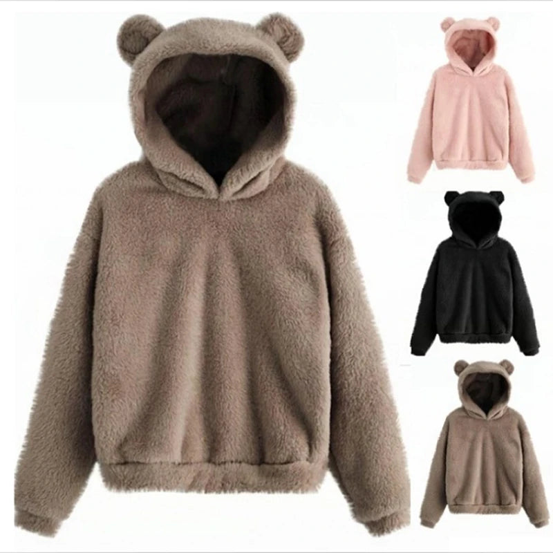 Hoodie Femme Oreilles Lapin Peluche - Sweat Chaud Mignon Casual
