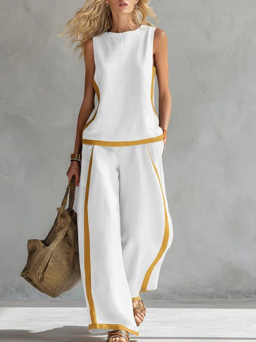 Contrast Wide-Leg Two-Piece Set — Summer Edition