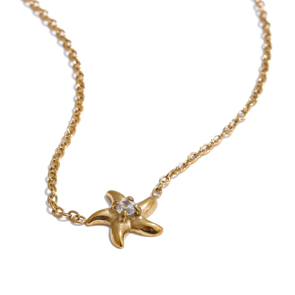 Starfish Necklace & Bracelet – Cubic Zirconia & Gold Plated Stainless Steel | Yhpup