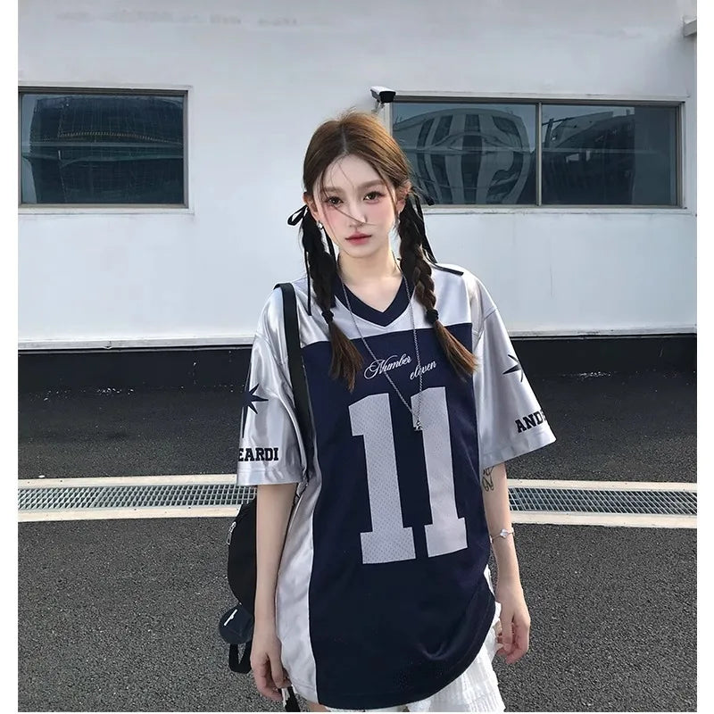 Streetwear Basketball T-Shirt – Oversized Striped Jersey with Letter Print