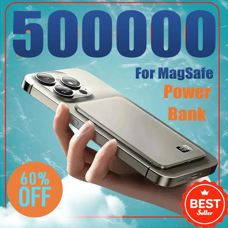 For IPHONE Ultra-thin 500000mAh Mobile Power Bank MagSafe Magnetic Wireless Fast Charging Portable Electronic Display For iPhone