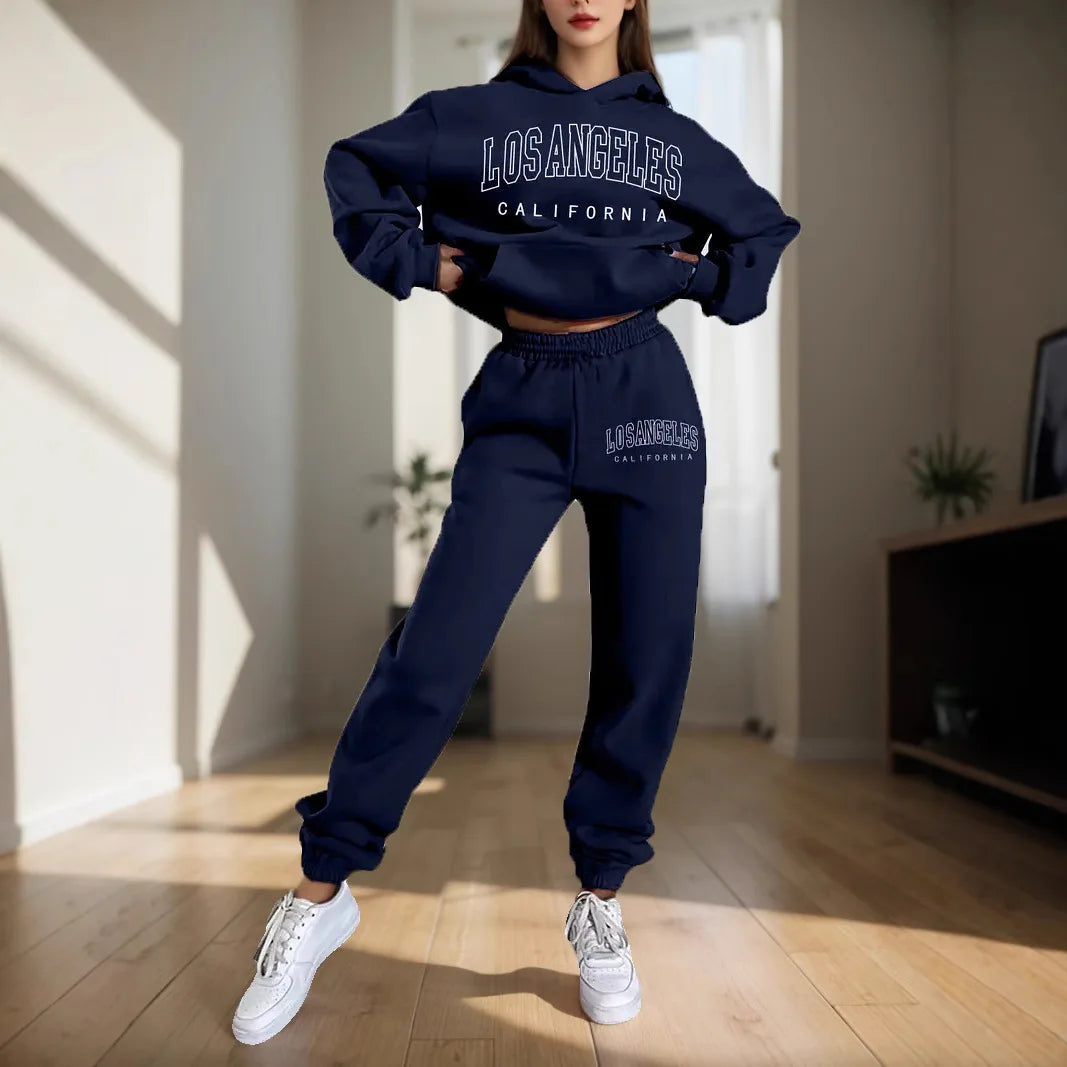 Ensemble deux pièces pour femmes, sweat à capuche et pantalon de survêtement, imprimé lettres, survêtement à capuche deux pièces pour femmes