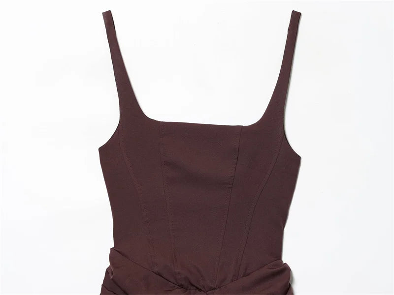 Women's Dress 2026 Autumn New Arrivals Reddish-Brown Spaghetti Strap Sexy Bodycon Mini Dress with Tie Details Stylish and Unique