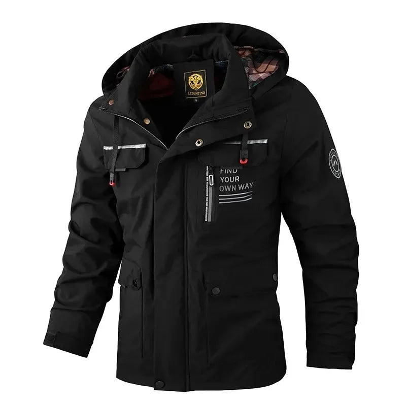 Spring And Autumn New Men's Windbreaker Outdoor Soft Shell Windproof Waterproof Jacket Long-Sleeved Hooded Solid Color Jacket