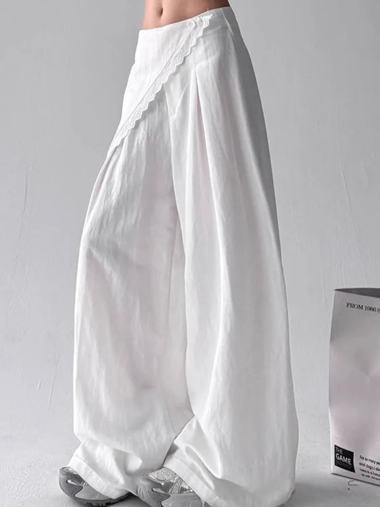 High-waisted straight-leg trousers – Two-piece lace effect