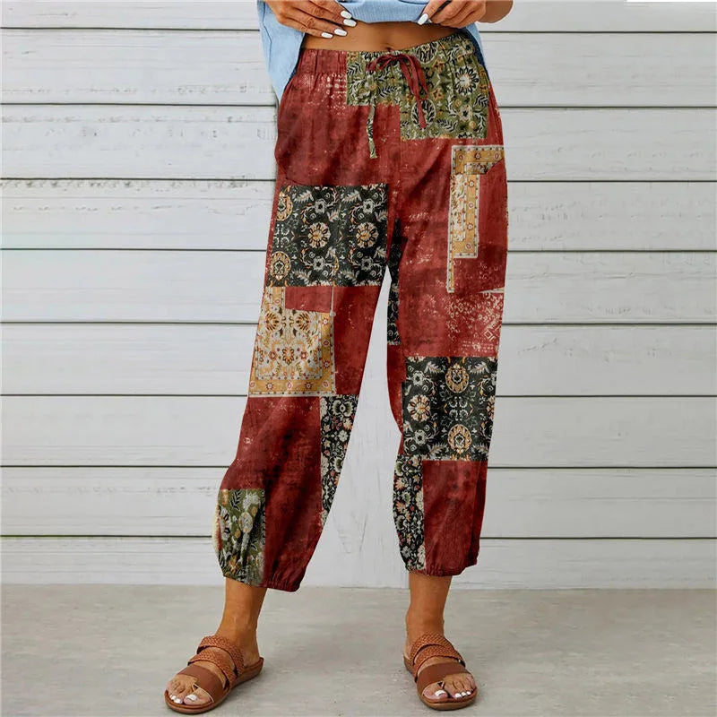 Women's Printed Trousers with Elastic Waist – Loose Bohemian Fit | Holiday & Everyday