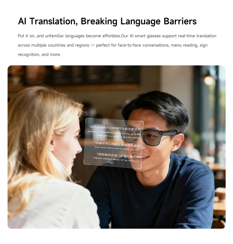 Lunettes Intelligentes AI 4K - Caméra, Traduction & Bluetooth