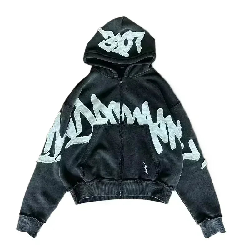 Y2K Street New Fashion Oversized Skull Print Sweater Hoodie Men Harajuku Vintage Hip Hop Popular Casual Sports Hooded Sweater