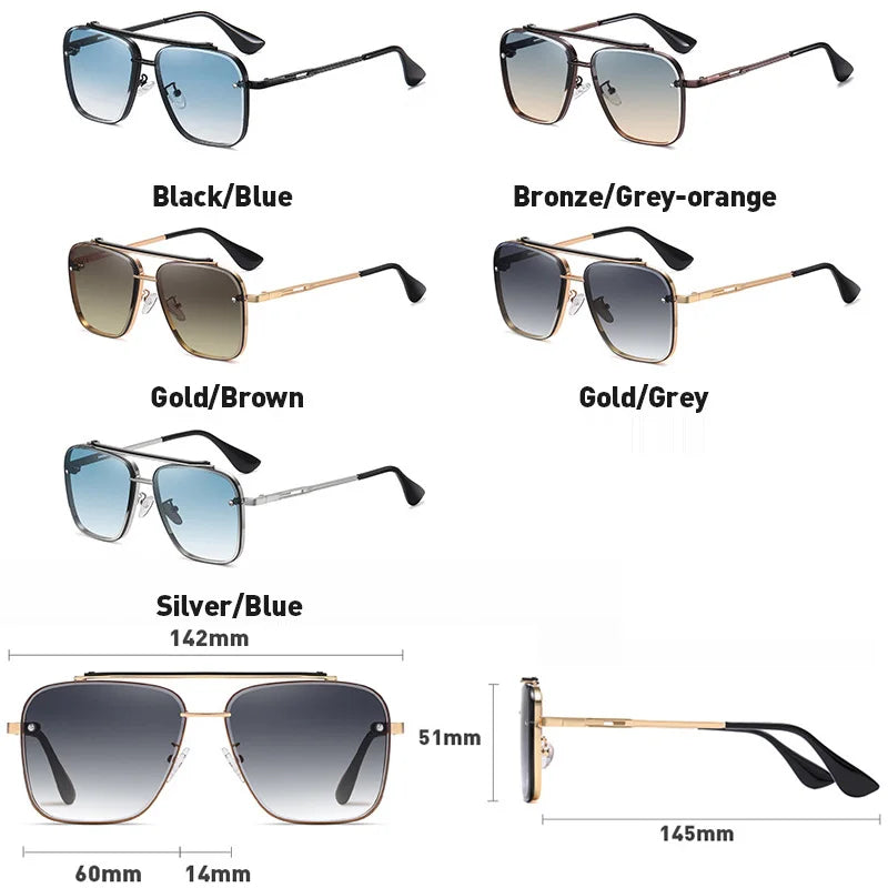 Nouvelles Lunettes de Soleil Dégradées pour Hommes, Monture Métallique Tendance, Grande Taille, Design de Marque, Luxe, Lunettes de Soleil Homme