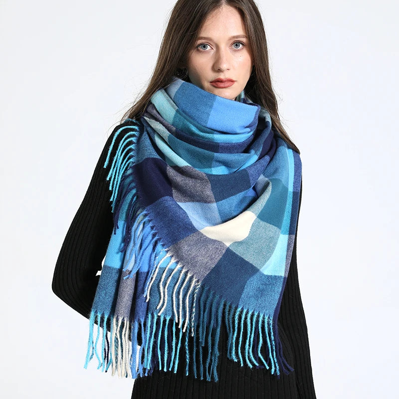 Women's Checkered Shawl Scarf – Soft & Warm Cashmere | 14 Colors