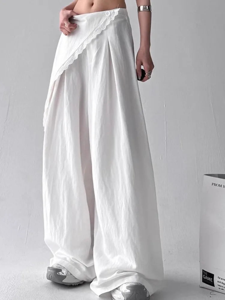 High-waisted straight-leg trousers – Two-piece lace effect