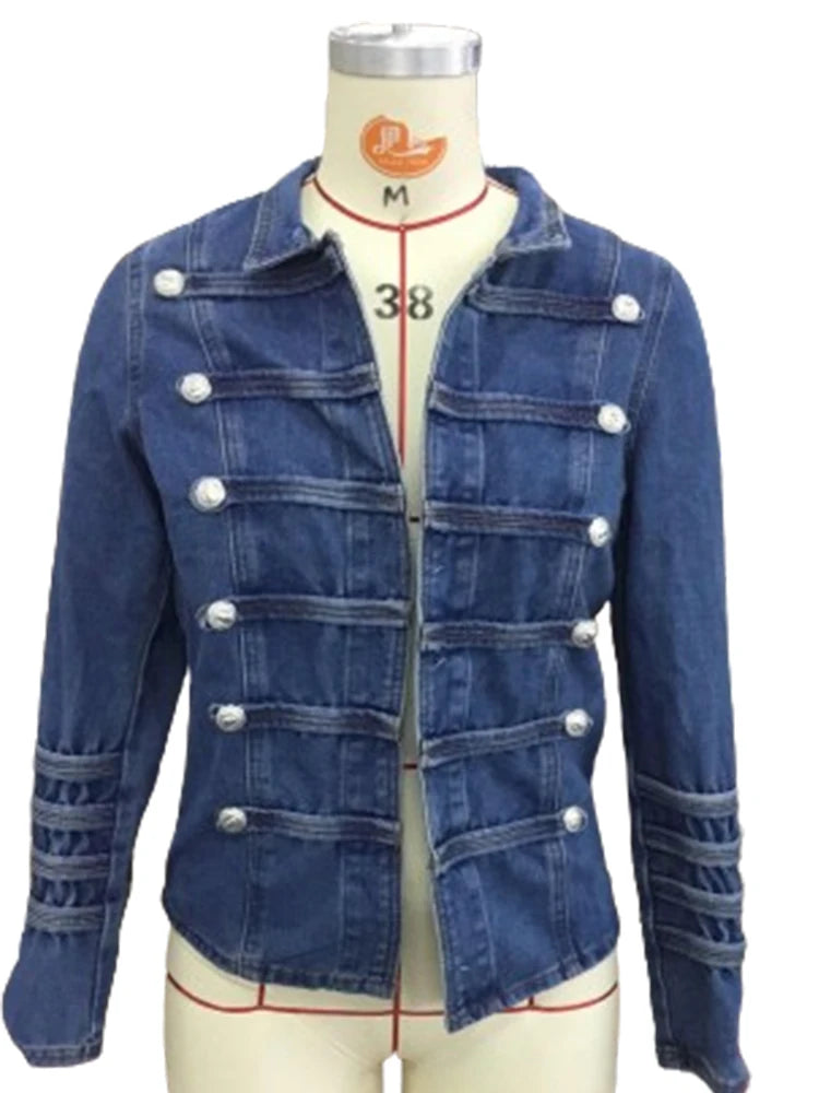 Veste en jean boutonnée vintage pour femme Col montant Printemps Hiver Coupe ajustée Décontractée Rétro Vêtement d'extérieur en jean Harajuku Manteau en jean 2024