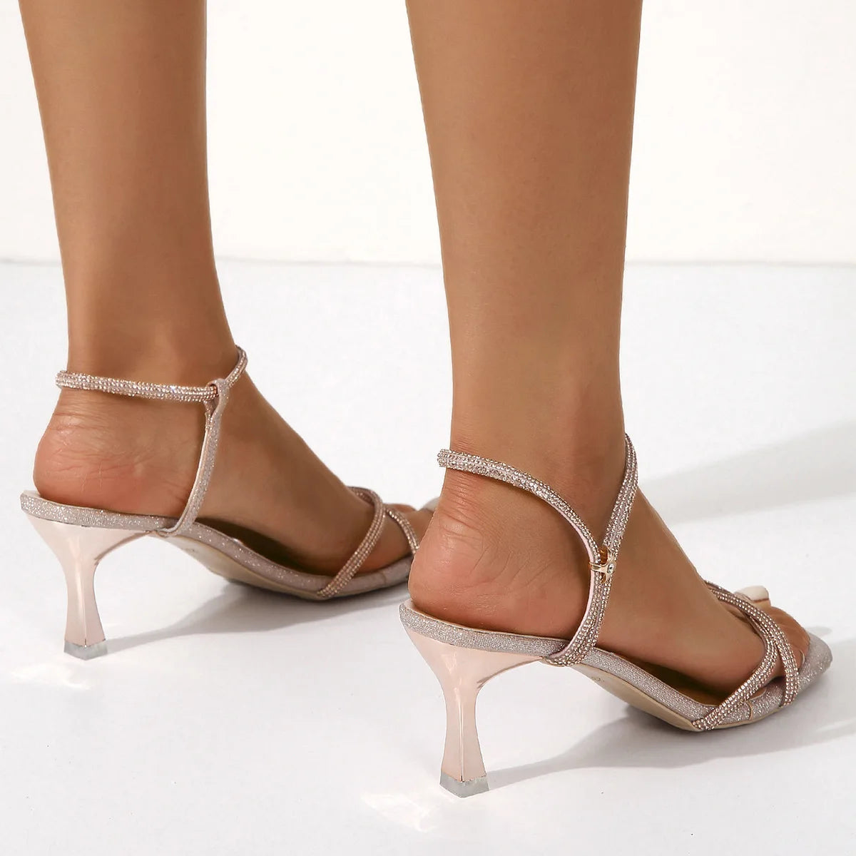 Silver Women's Sandals 2026 Summer New Elegant Thin Heel One-Piece Strap Fairy Sandals with Dress High Heel Rubber Outerwear