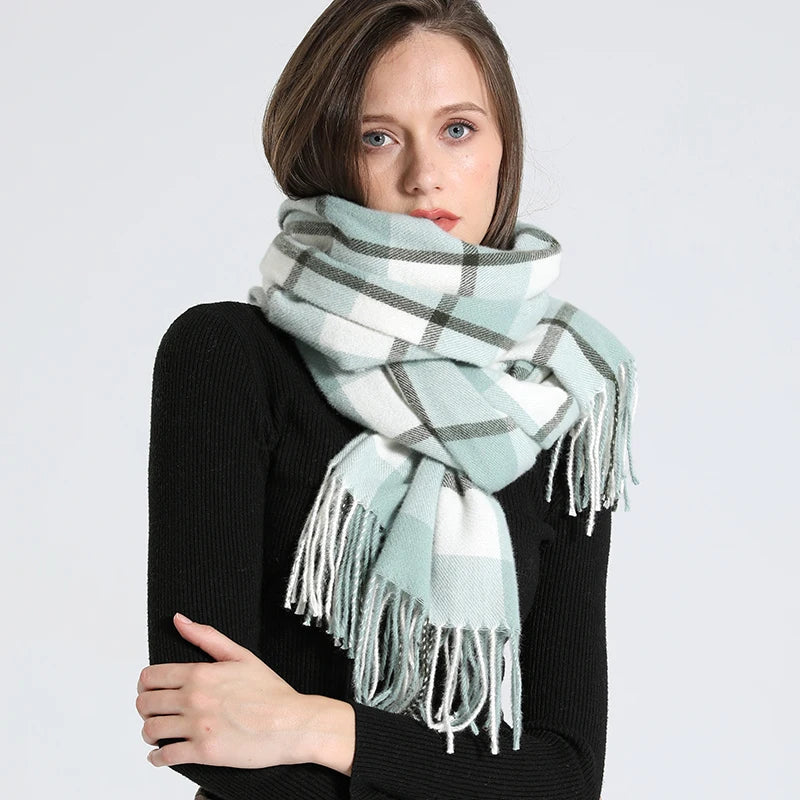 Women's Checkered Shawl Scarf – Soft & Warm Cashmere | 14 Colors