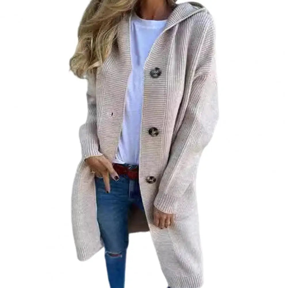 Cardigan Tricoté à Capuche Femme - Manteau Long avec Poches