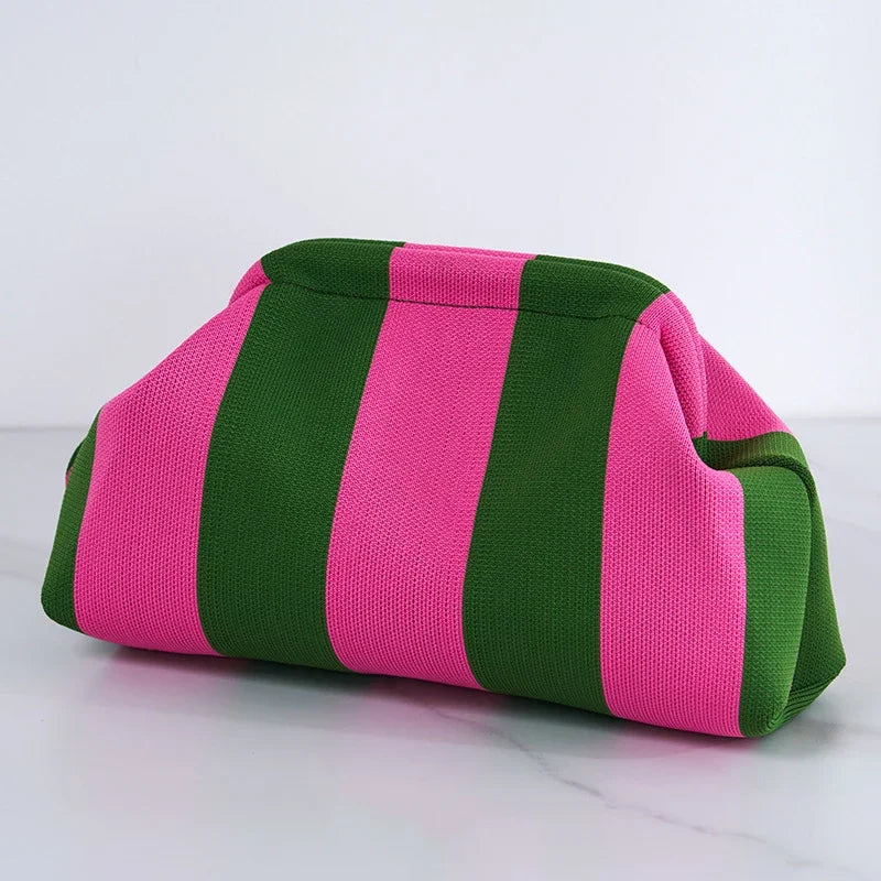 New Summer Beach Clutch Bag Women Contrast Color Crochet Handbag Knitting Dumpling Clutch Lady Cute Cloud Casual Colorblock Bag