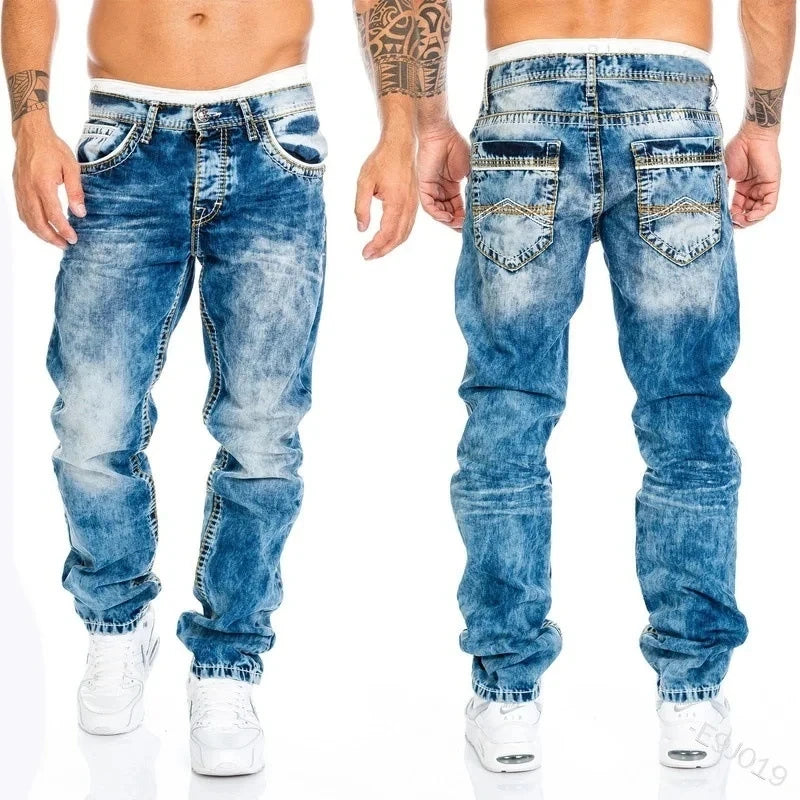 Men's Stretch Straight Leg Jeans – Casual Streetwear Denim for All Seasons