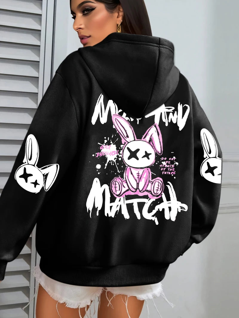 Hoodie Femme Imprimé Lapin – Style Streetwear Harajuku