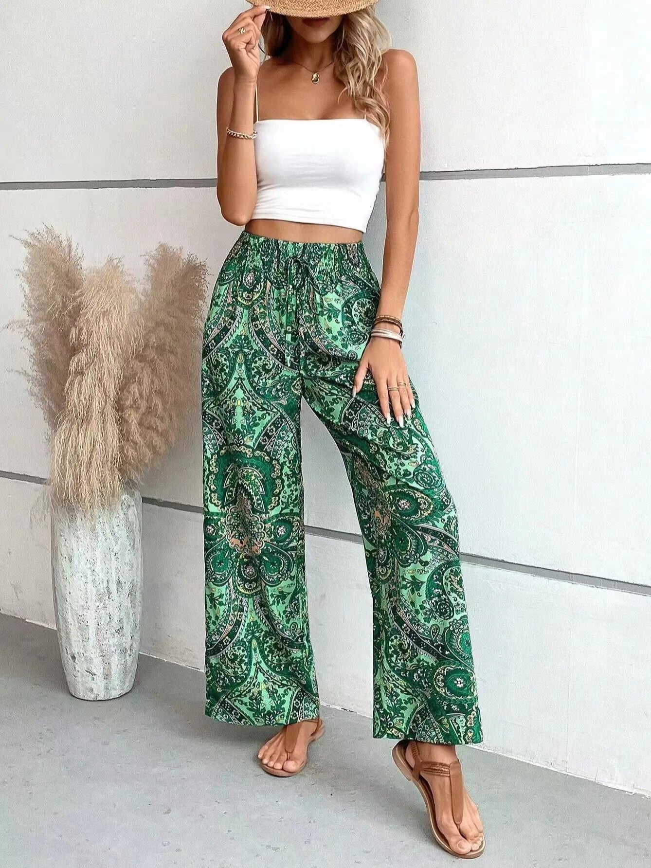 Fashion Vintage Print Wide-leg Pants Women Casual High-waisted Trouser 2026 Spring Summer Office Lady Clothes Streetwear