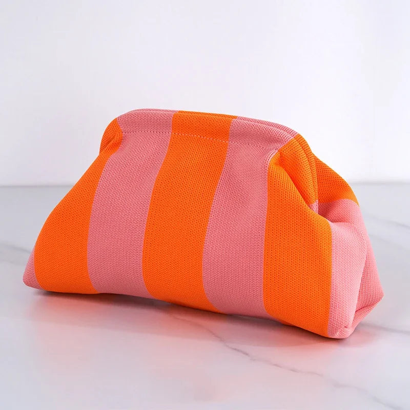 New Summer Beach Clutch Bag Women Contrast Color Crochet Handbag Knitting Dumpling Clutch Lady Cute Cloud Casual Colorblock Bag