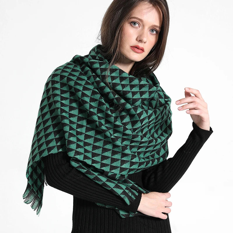 Women's Checkered Shawl Scarf – Soft & Warm Cashmere | 14 Colors