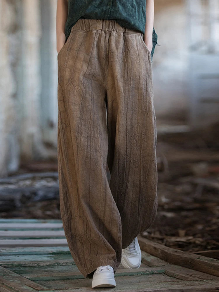 LANMREM Casual Cotton Linen Lantern Pants Women Elastic High Waist Solid Color Versatile Trousers 2025 Spring New 2Z2136