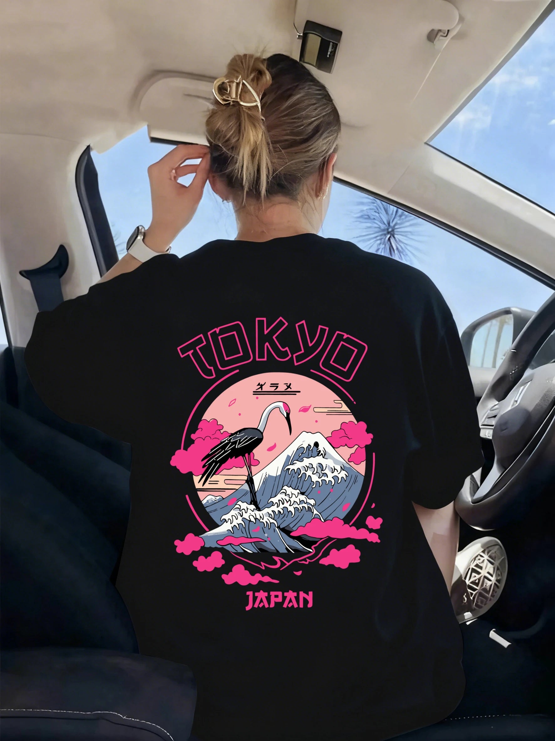 Tokyo Japan Crane Waves Prints Women T-Shirt Trendy Crewneck Tee Shirts Hip Hop Summer Clothes Y2K Woman Soft Short Sleeve