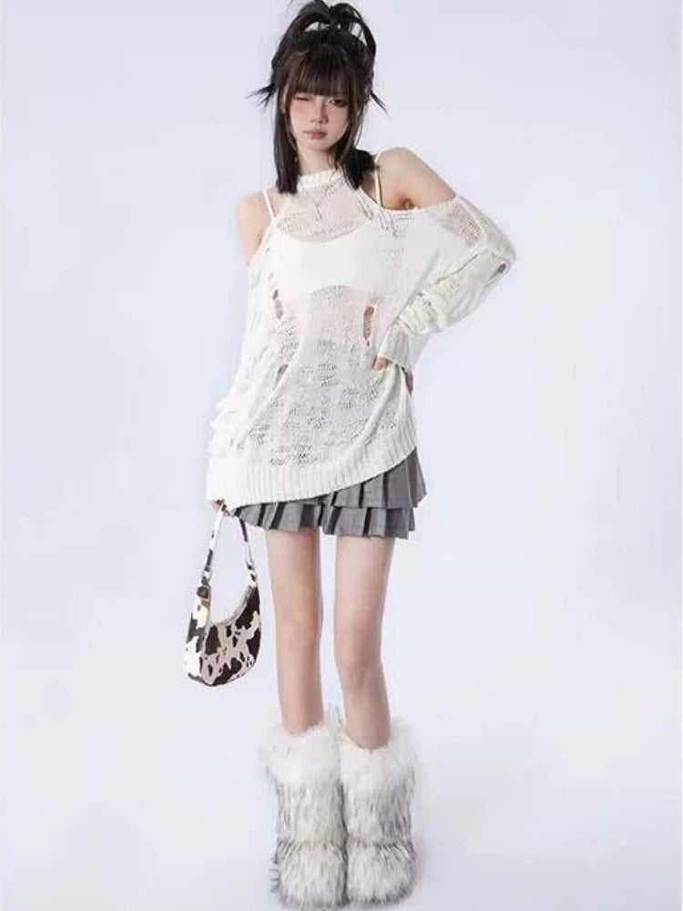 Women's Off-Shoulder Sweater – Korean Streetwear Style