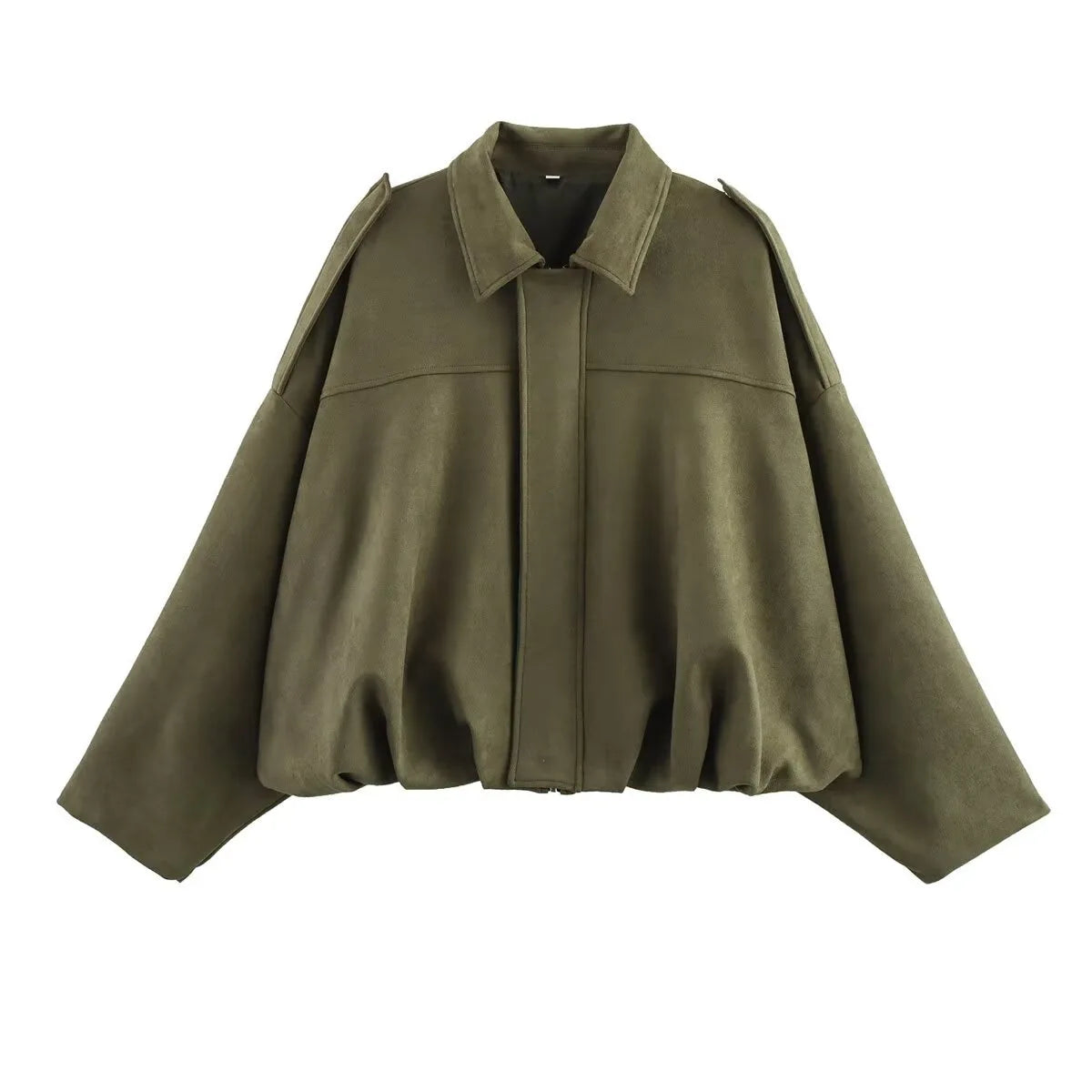 Women's Bomber Jacket – Suede Zip-Up Long Sleeves with Pockets | Streetwear Style
