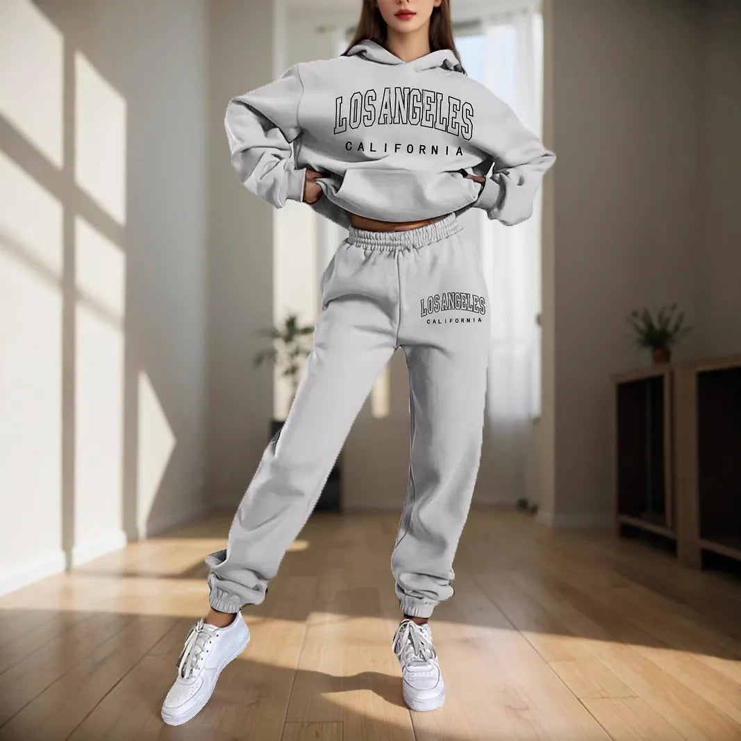 Ensemble deux pièces pour femmes, sweat à capuche et pantalon de survêtement, imprimé lettres, survêtement à capuche deux pièces pour femmes