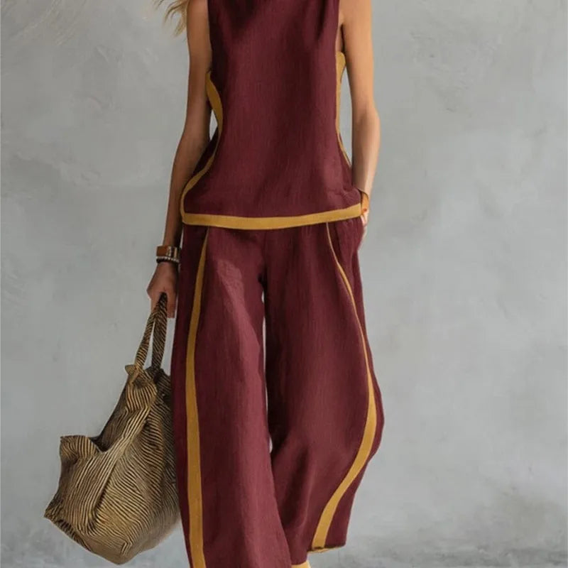 Contrast Wide-Leg Two-Piece Set — Summer Edition