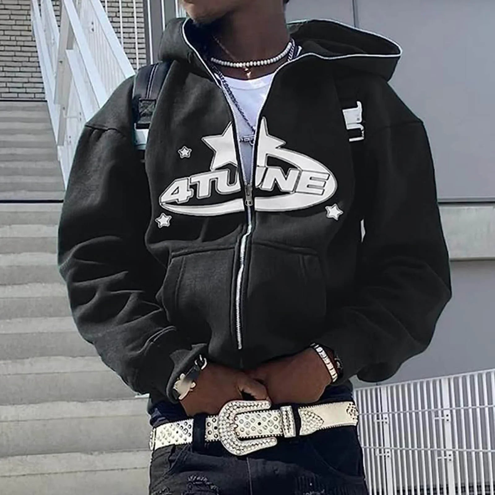 Hoodie Zippé Hip Hop Streetwear - Imprimé Lettres