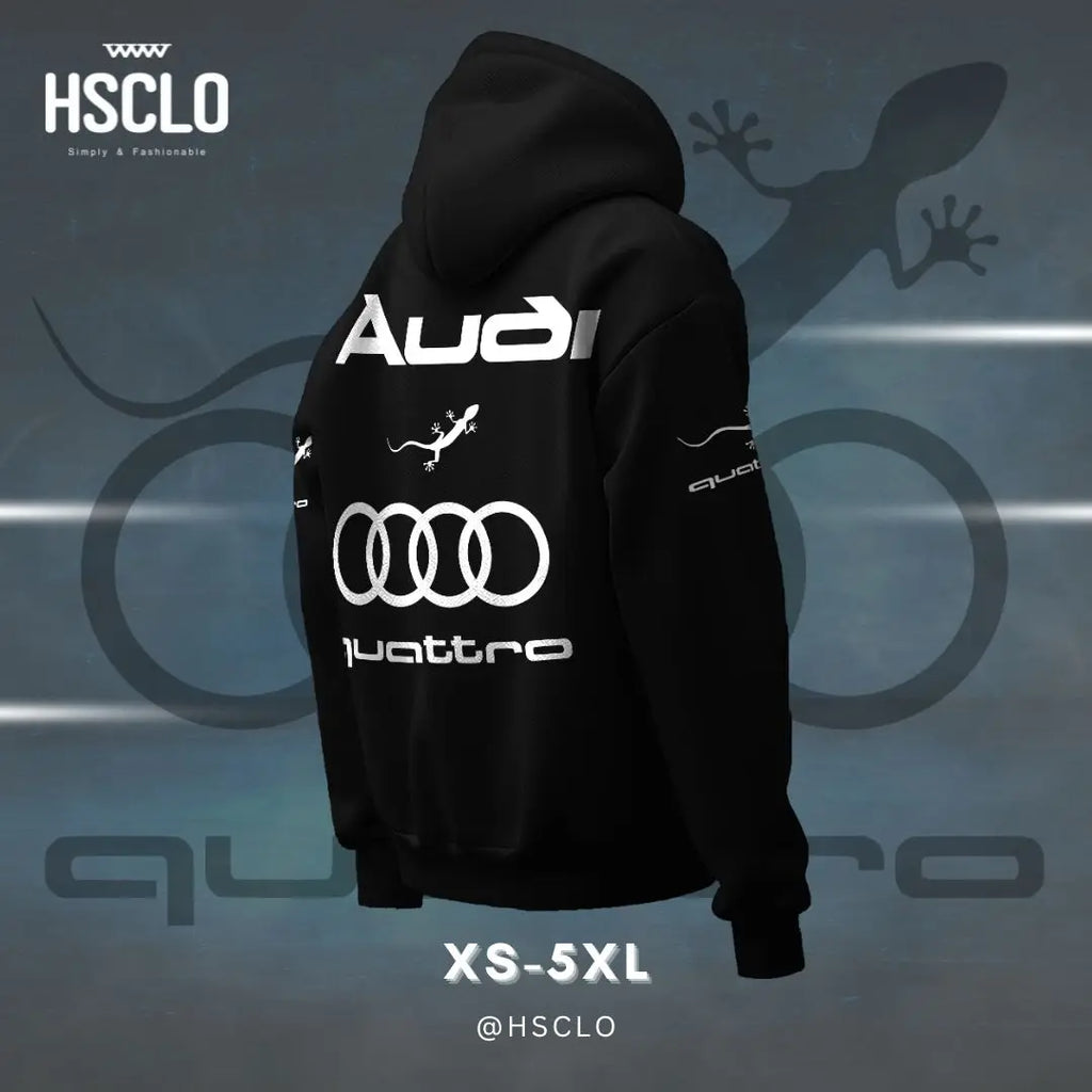 Hoodie Audi Quattro Noir - Sweat Polaire Manches Longues Unisexe