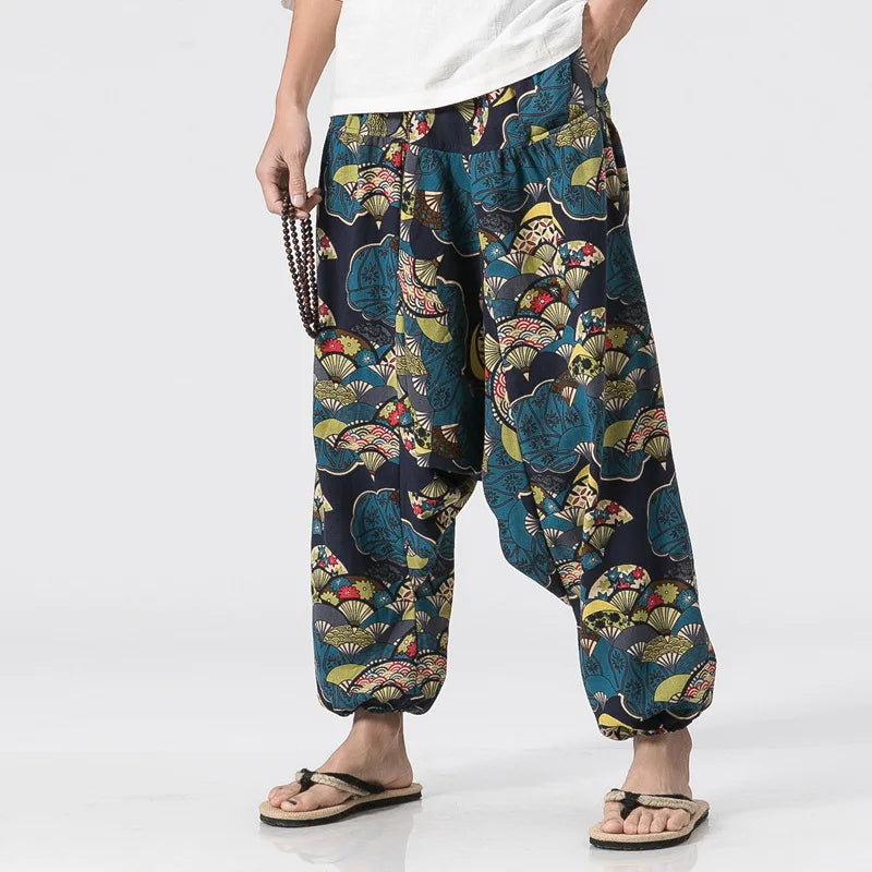 Men's Vintage Harem Pants Loose Fit  Breathable Lightweight Hip Hop Trendy Streetwear Drop Crotch Trousers Stylish Long Pants