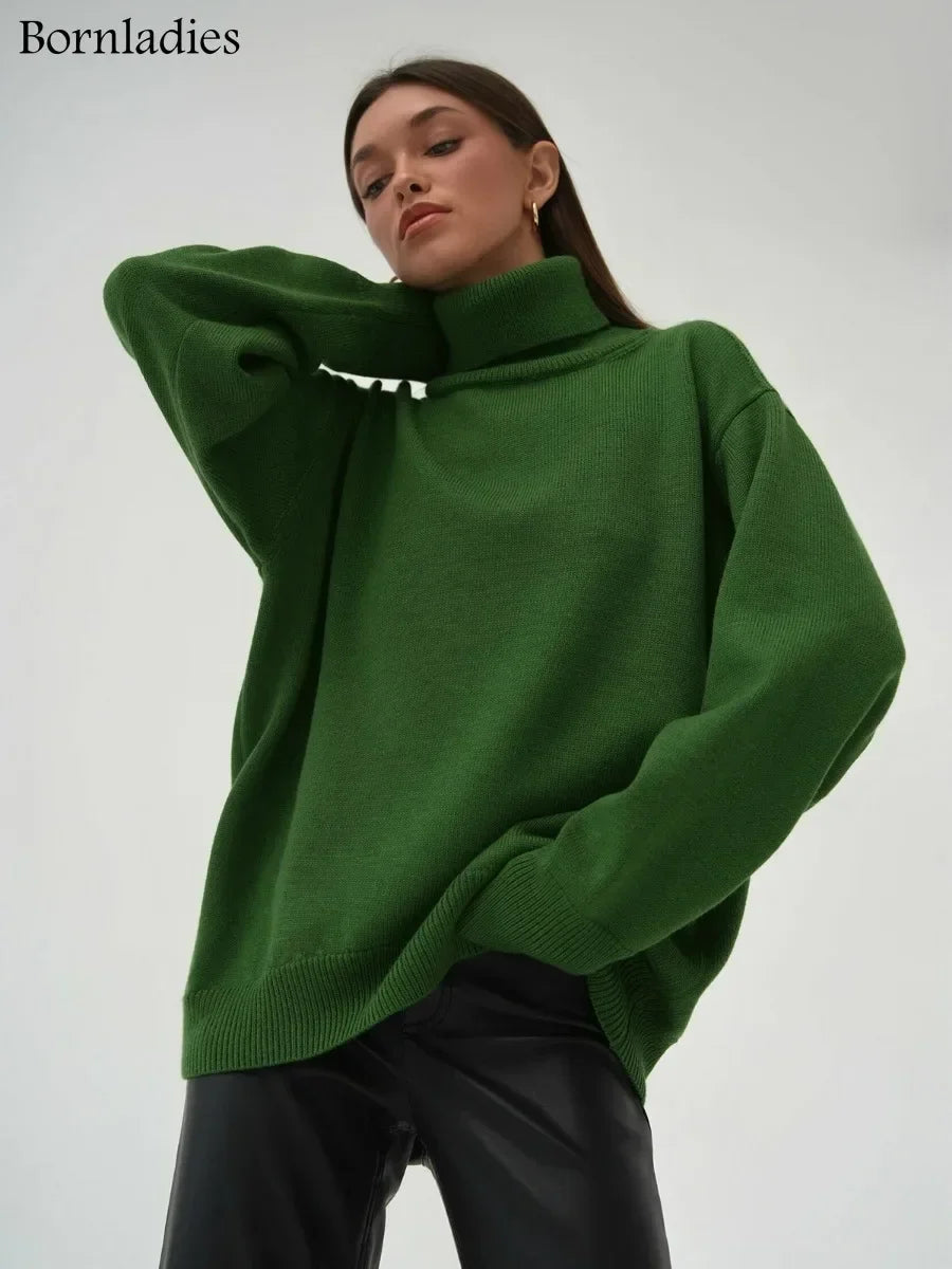 Bornladies Women Turtleneck Sweater CHIC Autumn Winter Thick Warm Pullover Top Oversized Casual Loose Knitted Jumper Female Pull