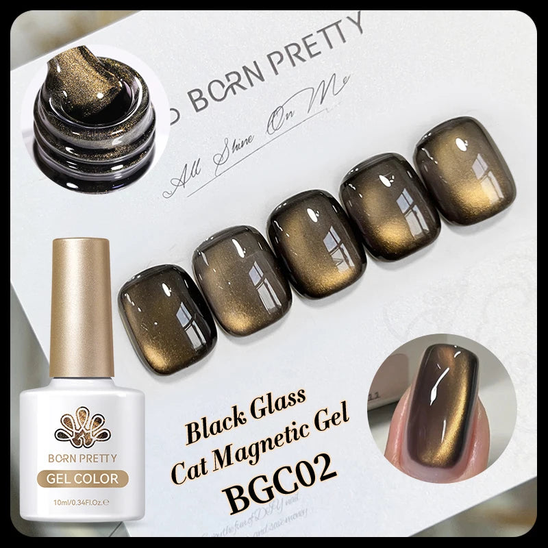 BORN PRETTY 10ml Black Glass Cat Magnetic Gel Nail Polish Nail Art Manicure Varnis Semi Permanent Soak UV Gel Nail Supplies