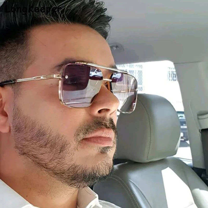 Nouvelles Lunettes de Soleil Dégradées pour Hommes, Monture Métallique Tendance, Grande Taille, Design de Marque, Luxe, Lunettes de Soleil Homme